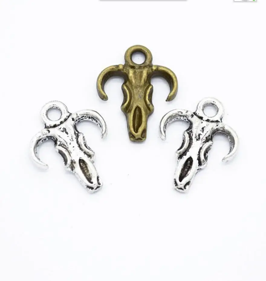100pcs Charms Skull Bull Ox Star Head 17*14mm Antique Bronze Silver Color Plated Pendants Making DIY Handmade  Jewelry F0801