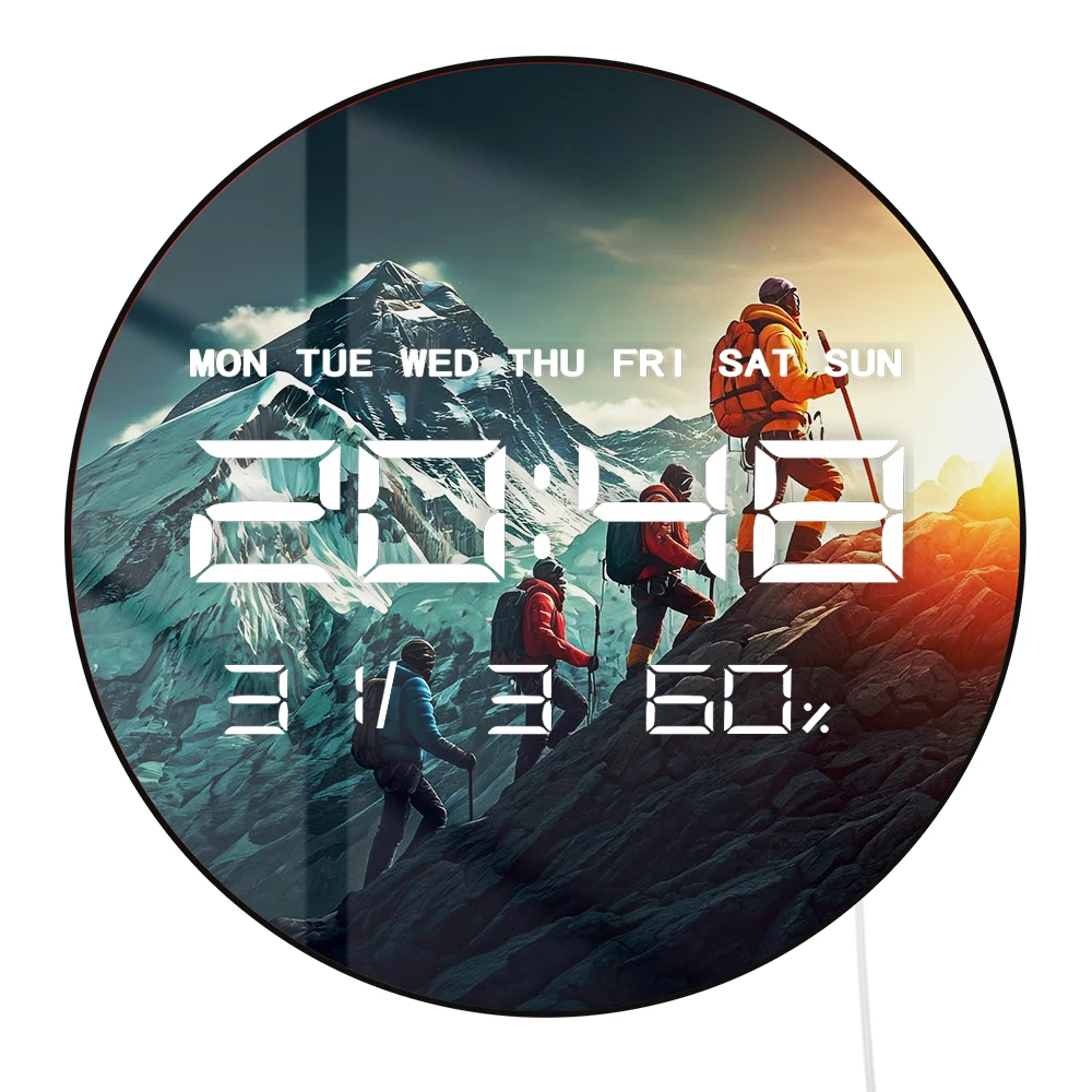 Climbing Everest Mount Qomolangma LED Digital Wall Clock Adventure Hiking Home Decor 12/24H Jumbo Numbers Electronic Wall Clock