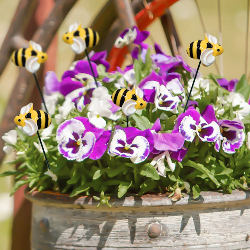 

10 Pcs Little Bee Plug-in Planter Stakes Grass Decor Insert Card Decorative Garden Resin