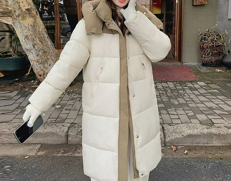 سترة نسائية قطن متوسطة الطول فوق الركبة 2025 سميكة كتلة الألوان معطف شتوي جديد من القطن ملابس خارجية قطنية فضفاضة #5