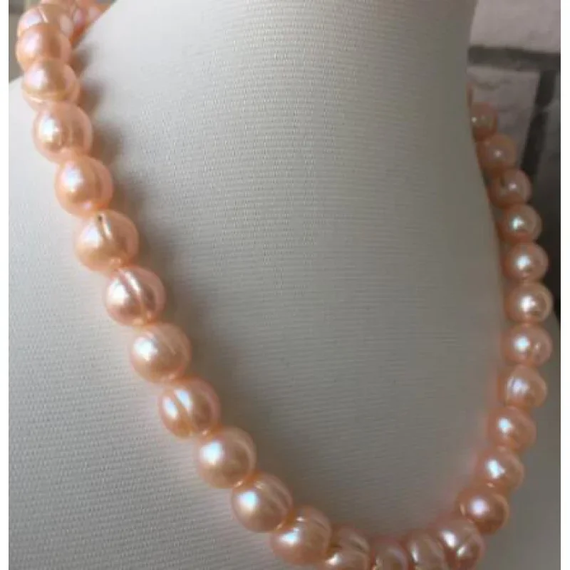 elegant 9-10mm baroque gold pink pearl nelace 18inch 14k