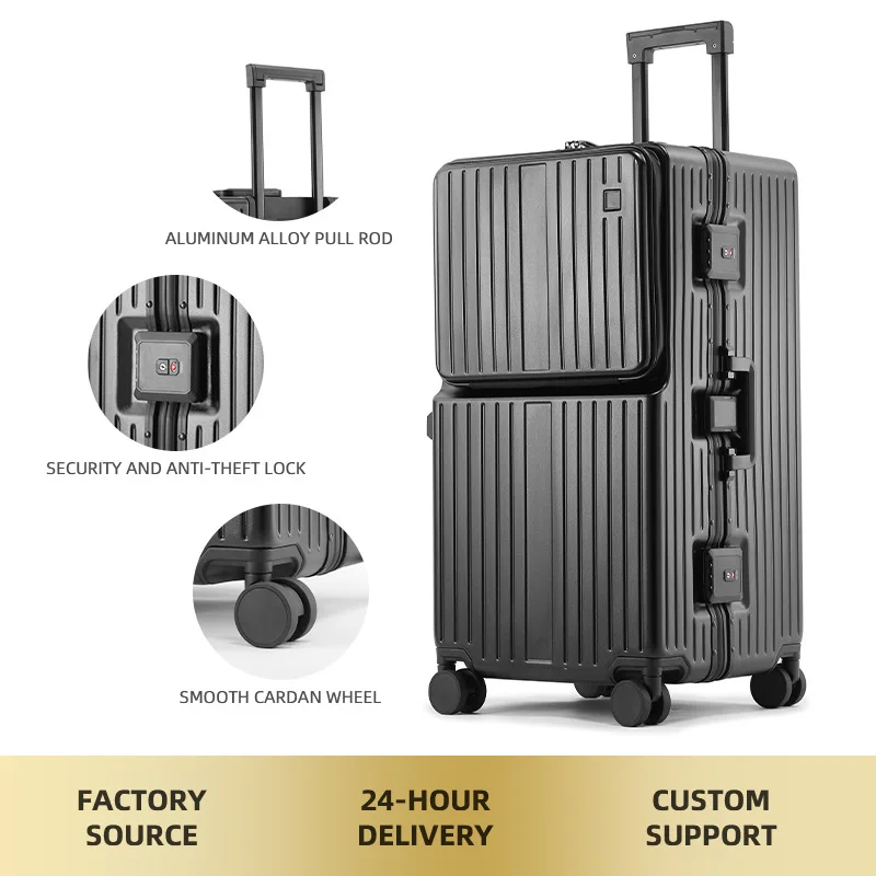

Aluminum Frame Front Opening Spinner Luggage Large Capacity 28 Inch Waterproof Sporty Travel Suitcase TSA Lock Luggage Set