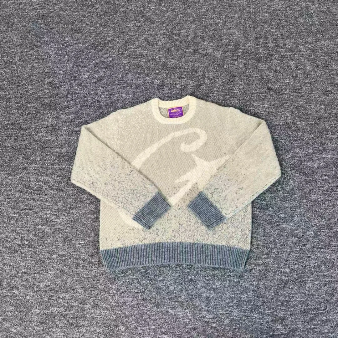 

Bla Knitted Wool Blend Sweater Hoodie Streetwear Hip Hop Trendy Brand Loose Fit Long Sve round Ne Digital Text Pattern