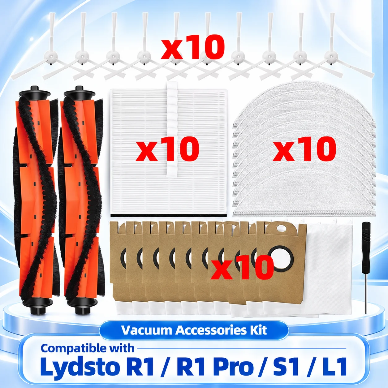 Compatible for Xiaomi Lydsto R1 / R1 Pro Robot Vacuum Replacement Spare Part Main Side Brush Hepa Filter Mop Rag Dust Bag