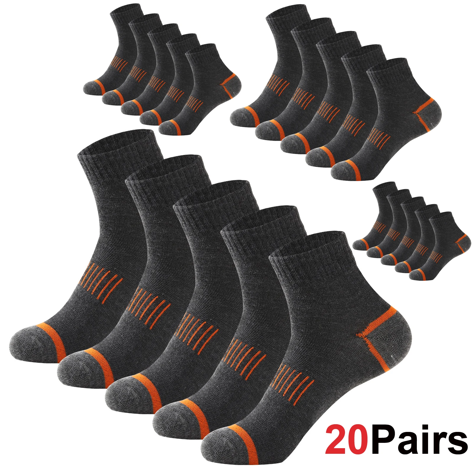 20 Paar Herren-Baumwollsocken-Set in großen Größen 38-45 – Lässige, atmungsaktive Sport- und Wintersocken in Schwarz – Bequeme, hochwertige gepolsterte Crew-Socken