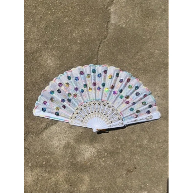 23cmColorful handle folding fan in red, pink, blue, black, white, with gold-stamped plastic , Spanish , embroidered fan