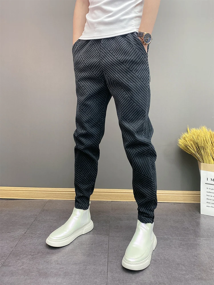 

Мужские джинсы Thiened осенне-зимние в полоску, повседневные, универсальные, зауженные, из денима, молодежный тренд, с низкой посадкой, прямые штанины