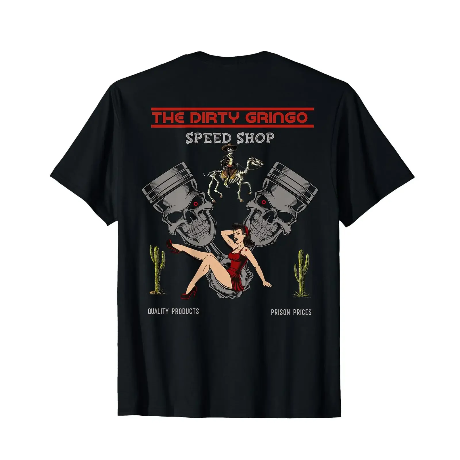 Camiseta Dirty Gringo Speed Shop Rat Rod Sexy Pin Up on Crank Shaft, estilo vintage, lavada, elástica, cómoda, a la moda y elegante para hombre