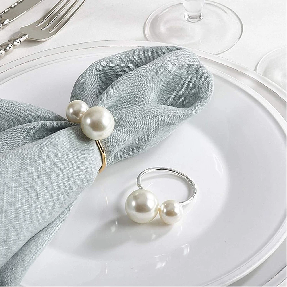 Destaque Pérolas Anéis De Guardanapo, Porta-guardanapos em forma de U para sala de jantar, casamento serviettenring, Family Dinner Table Decor, 6pcs