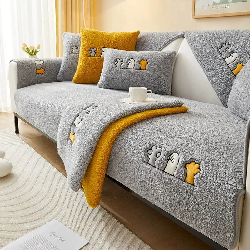 Winter Lamb Wool Sofa Towel Thicken Warm Plush Soft Smooth Sofa Mat Covers for Living Room