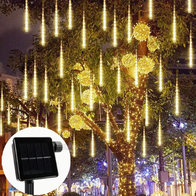 LED Solar Meteor Rain String Lights 8Tubes Light Wedding Christmas Street Tree Decoration Garden Outdoor Holiday Beautiful Light