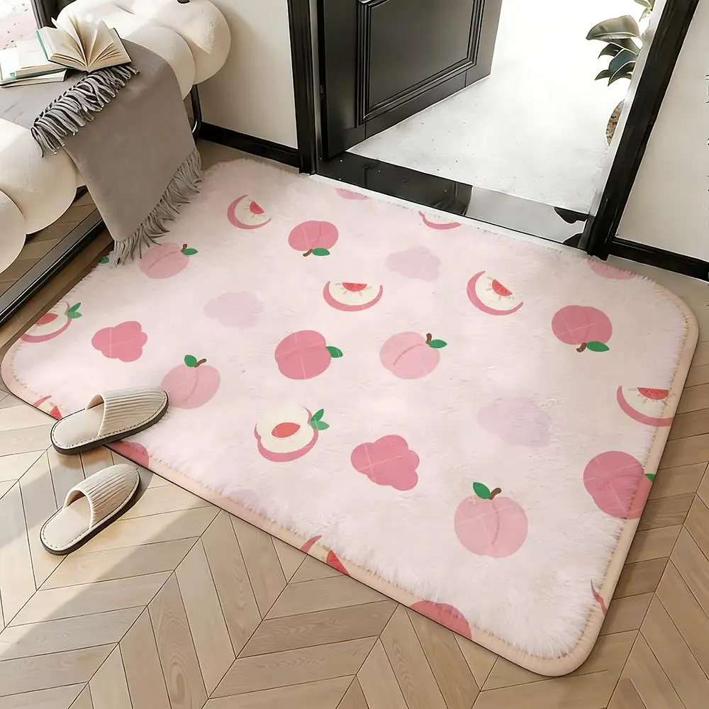 Soft Absorbent Non-Slip Rug Food Peach Floor Mat Home Decor Doormat Bedroom Floor Mat Shower Carpet