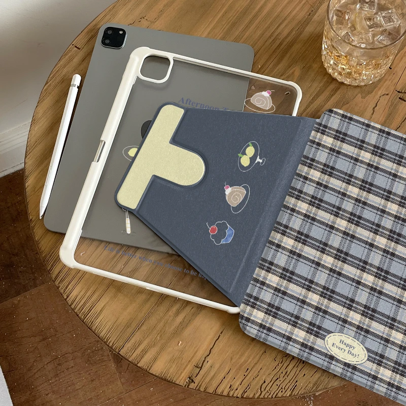 

Blue Plaid Dessert Tablet Case For iPad Pro 11 12.9 13 A16 M2 M4 M3 M5 Shell 8.3 9.7 10.2 5/6/7/8/9/10/11th Mini Air 3 4 5 Cover