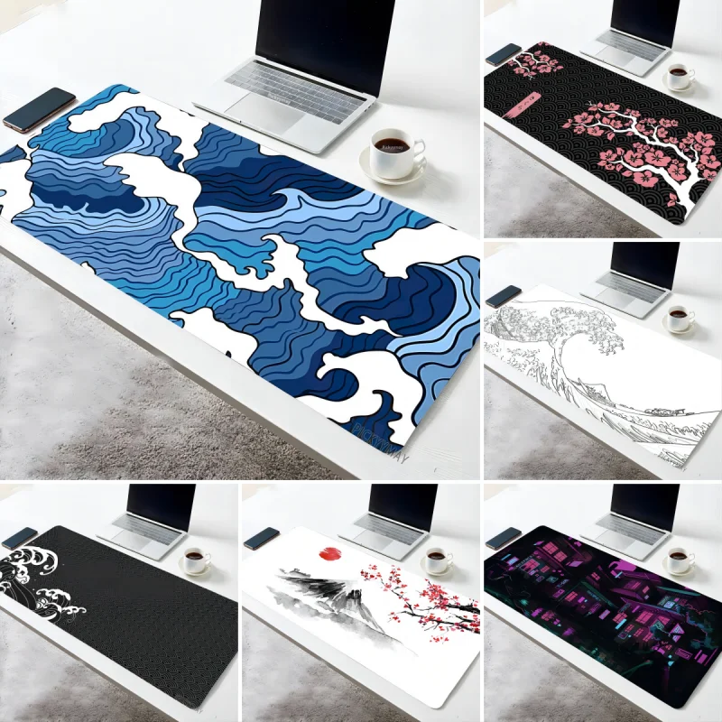 Japanische große Welle aus Mauspad große Mauspad Tastaturen Spieler Deskpad Computer Laptop Tastatur Gummi genähte Kanten Matte