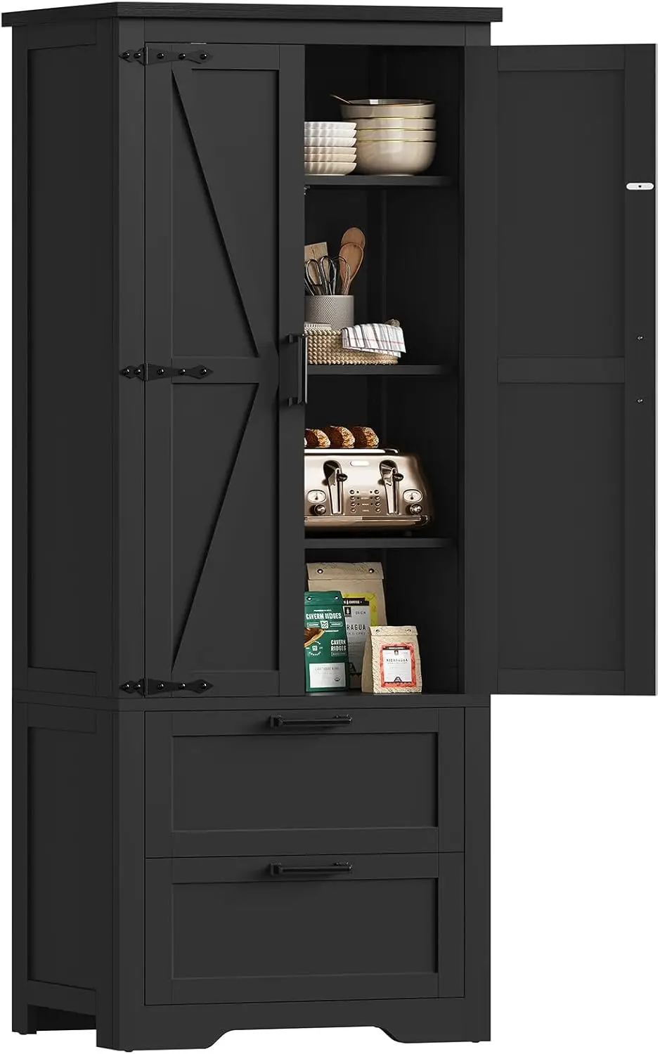 

66.2" H Storage Cabinet, Farmhouse Kitchen Pantry Cabinet with 2 Drawers & Adjustable Shelf, Bathroom Cabinet, for Livin