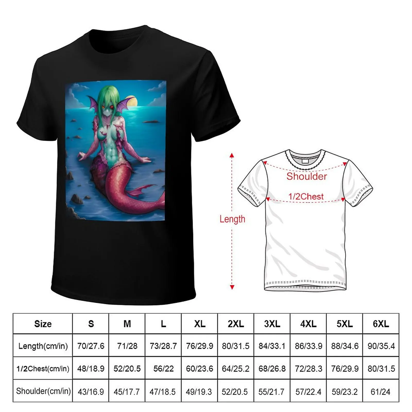 Zombie Girl Mermaid Siren Manga Comic Book Style Art Design T-Shirt heavyweights anime clothes mens graphic t-shirts