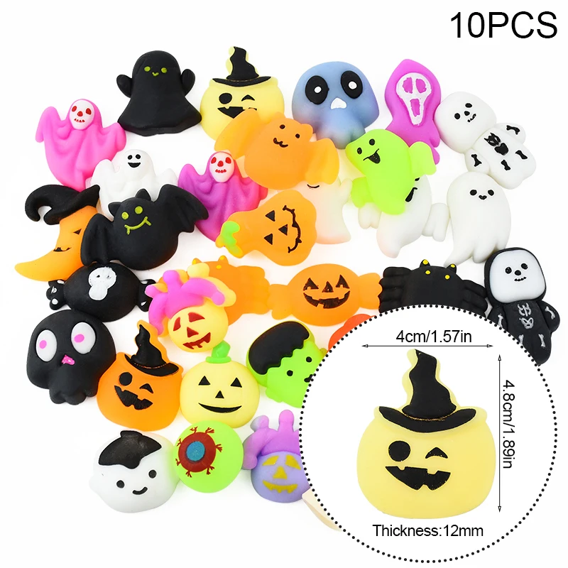 10Pcs Ghost Pumpking Spider Halloween Squeeze Toy 3D Cartoon Halloween Compression Fidget Toy Sensory Rebounce Pinch Ornament