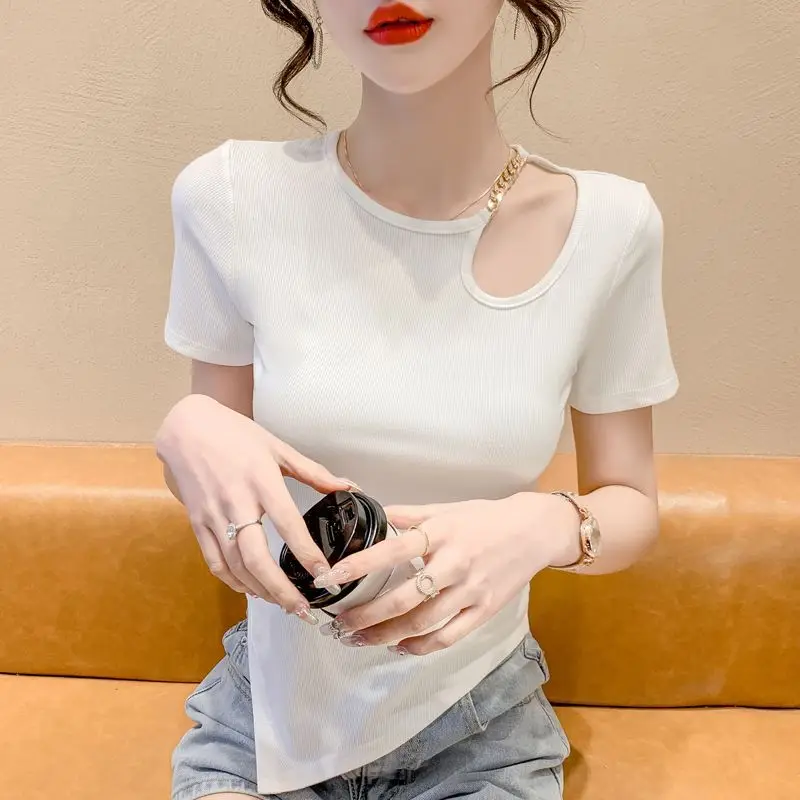 

2023 Y2k Women's T-shirt Summer Korean Fashion Kawaii Sexy Luxury White Short Sleeve Tee Crop Top Women Bodysuit Clothing Shirts