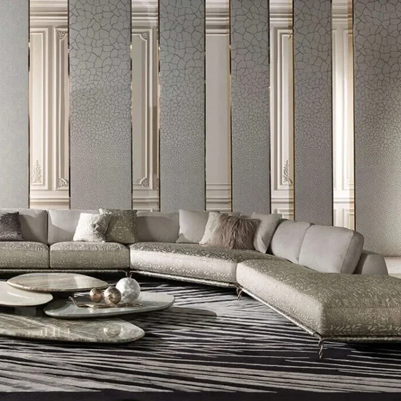 Household fabric curved multi-person combination sofa