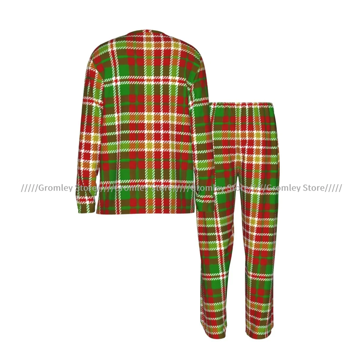 Tartan Plaid Pattern Men's Pajama Set Long Sleeve T-Shirt and Long Pants Sleepwear Male Nightwear Home Suit