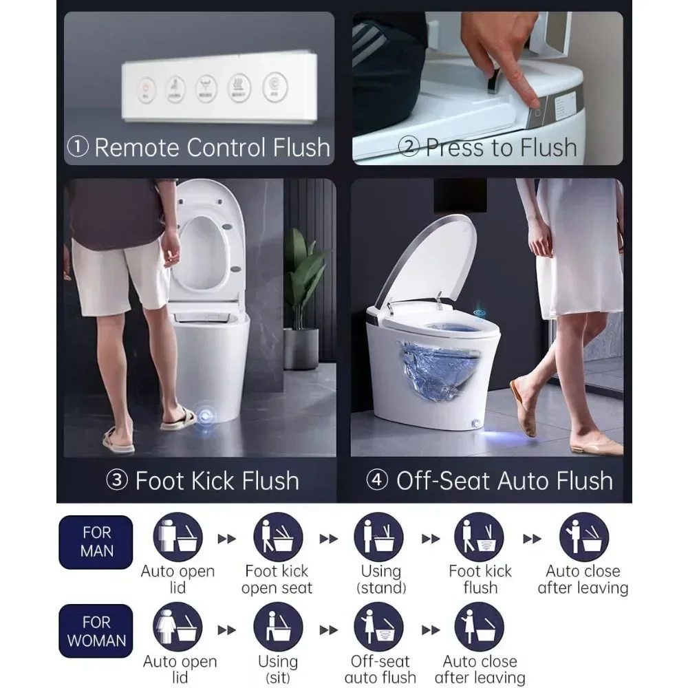 

Smart Toilet with Powerful Flush, Auto Open/Close, Elongated Heated Seat, Instant Warm Water, High Speed Dryer Bidet Toilet