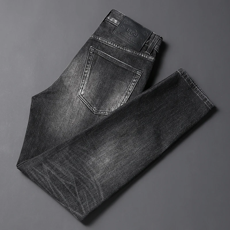 European Fashion Designer Men Jeans Retro Black Gray High Quality Elastic Slim Fit Ripped Jeans Men Vintage Denim Pants Hombre