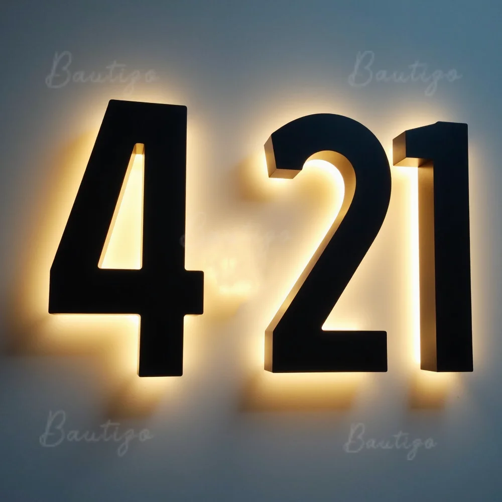 

Custom House Number Outdoor LED Backlit 3D Metal Sign Letters for Home Sign Waterproof Illuminated Light Up Signage Display
