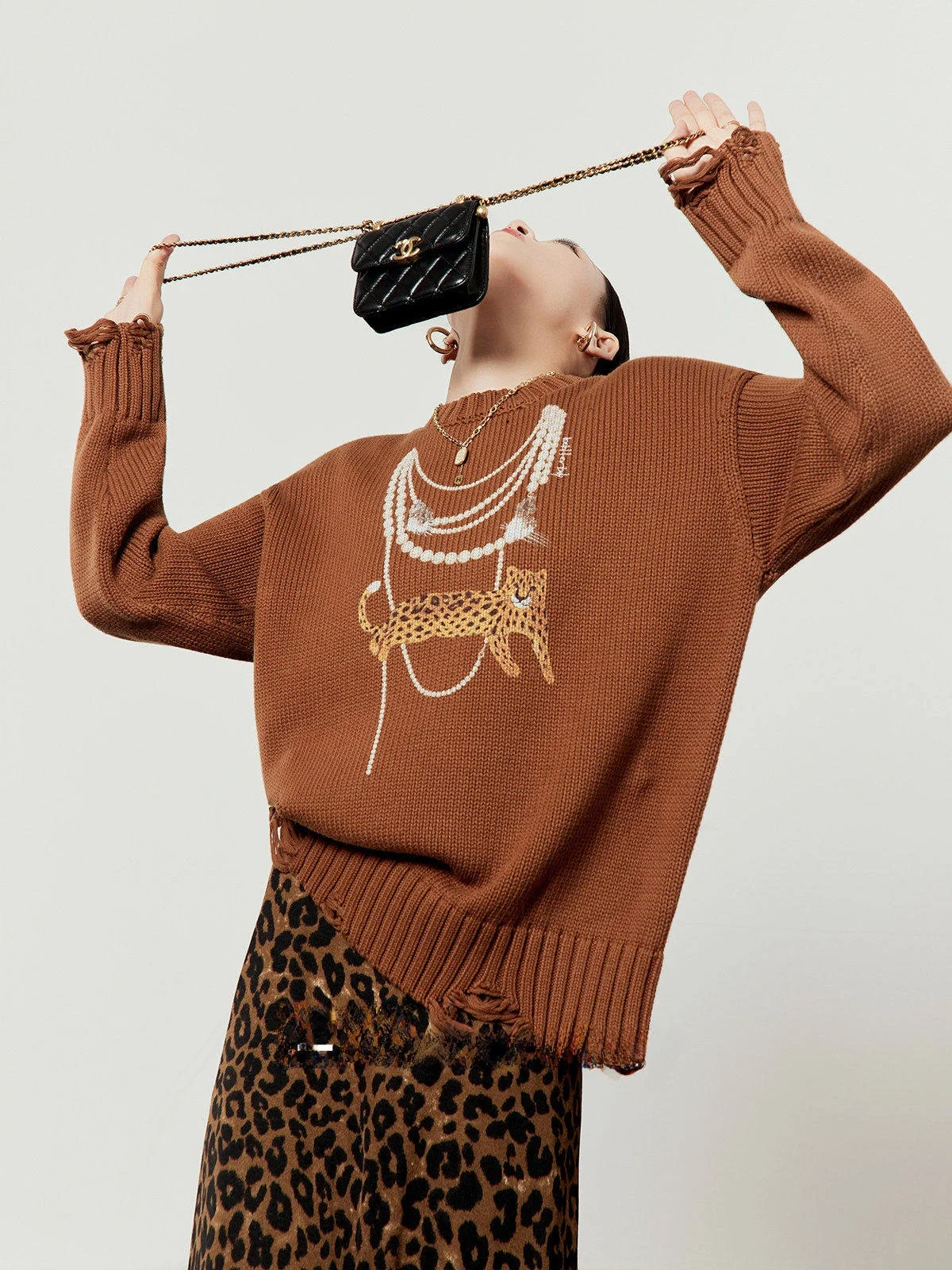 

Bury Knitted Sweater Women's Spring New Hole Matching Nelace Loose Fit Commute Sle Long Sve round Ne Warmth