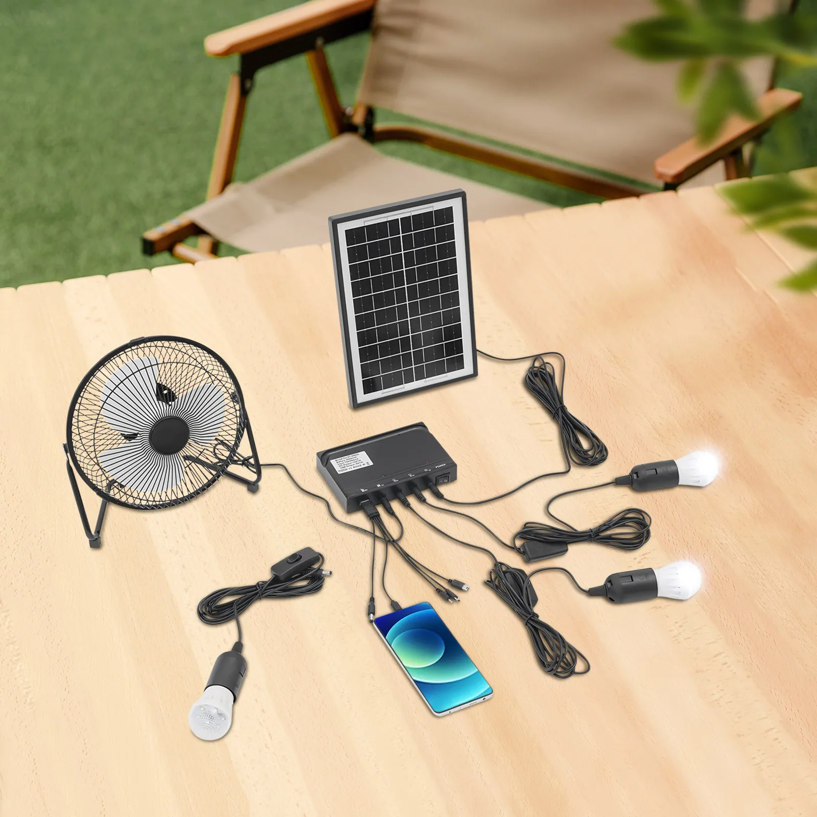 

Уличный солнечный вентилятор с лампой, система освещения на солнечных батареях 110В, высокоэффективное солнечное преобразование энергии для патио, сада, кемпинга