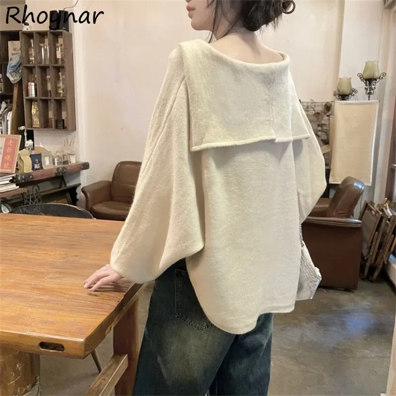 

Baggy Pullovers Women New Sweaters Solid V-neck Knitted All-match Sweet Ulzzang 4 Colors Batwing Sleeve Tender Aesthetic Chic