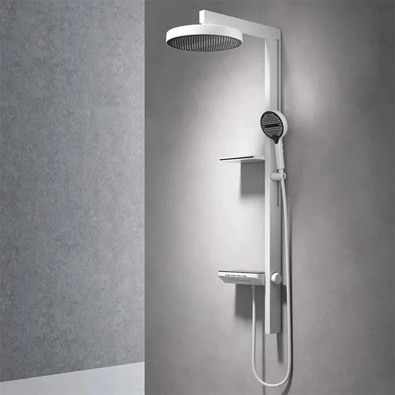 

Digital Display Gray Shower Set Piano Keys Bathroom Double-layer Shelf Shower System Pressurization Rain Shower Head Faucet