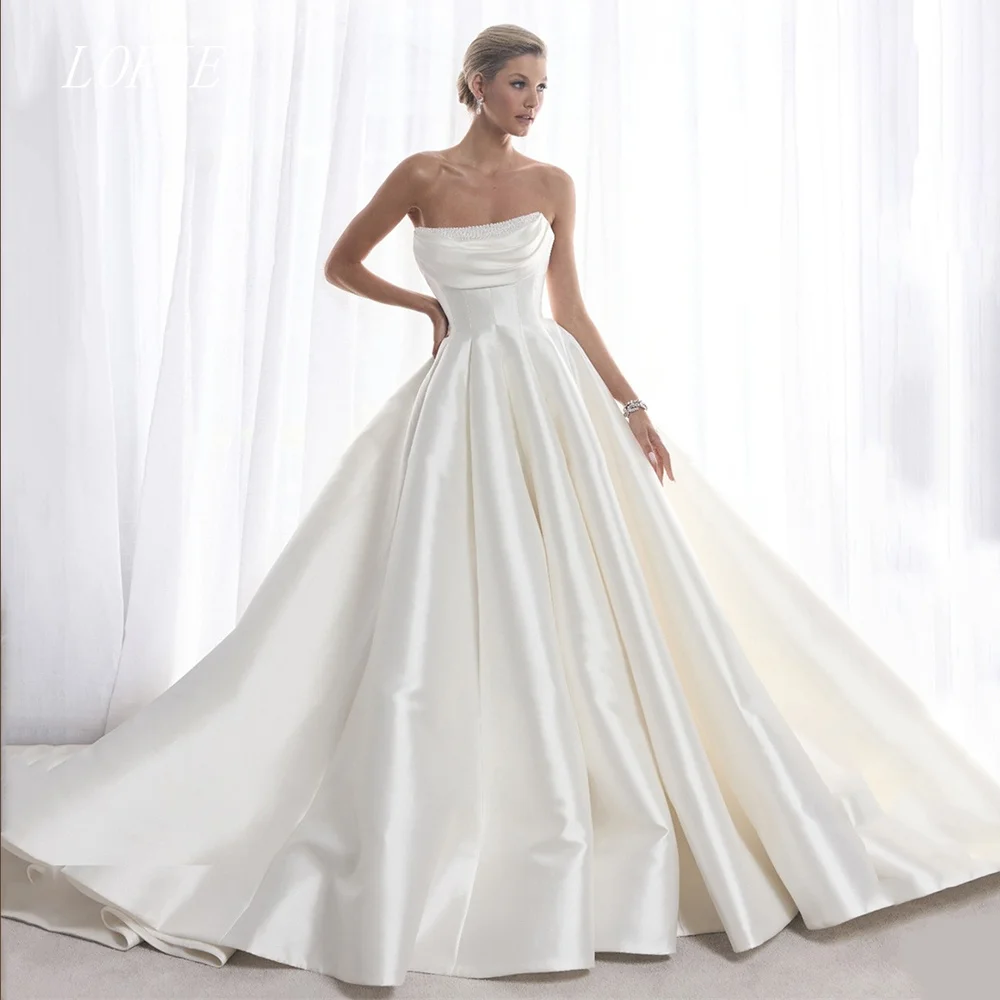 

LORIE Luxury A Line Wedding Dress Pearls Strapless Bridal Dresses Corset Bow Sleeveless Pleat Wedding Gown Customized 2026
