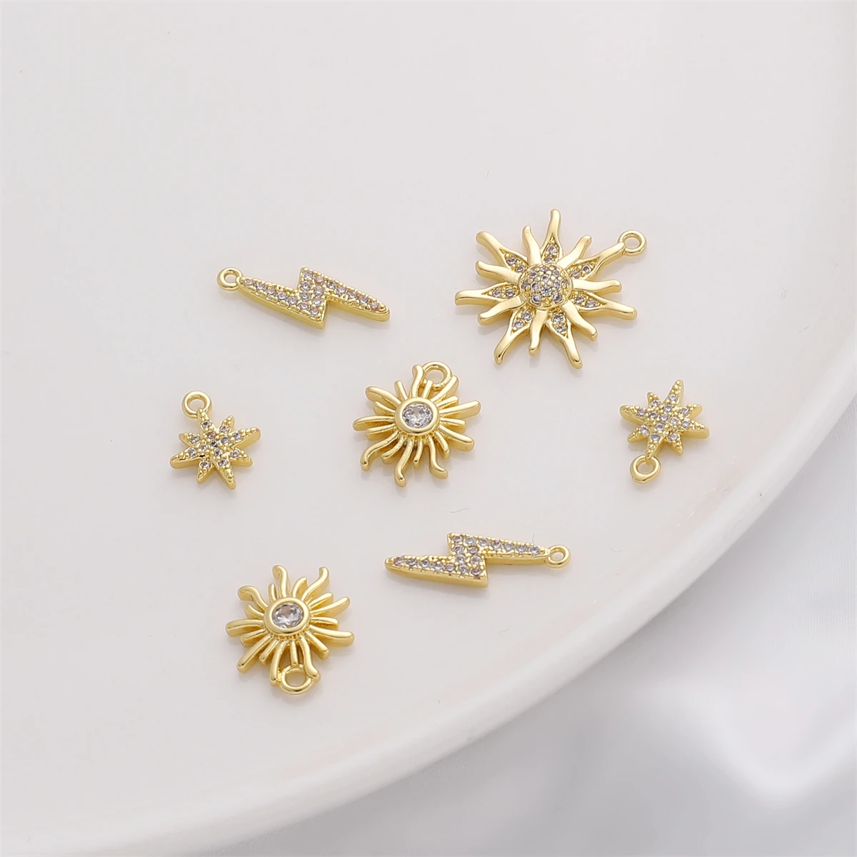 1pc 14K Gold Plated Brass with Zircon Sun Six Pointed Star Charms Pendants for DIY Necklaces Earings Jewelry Making Supplies