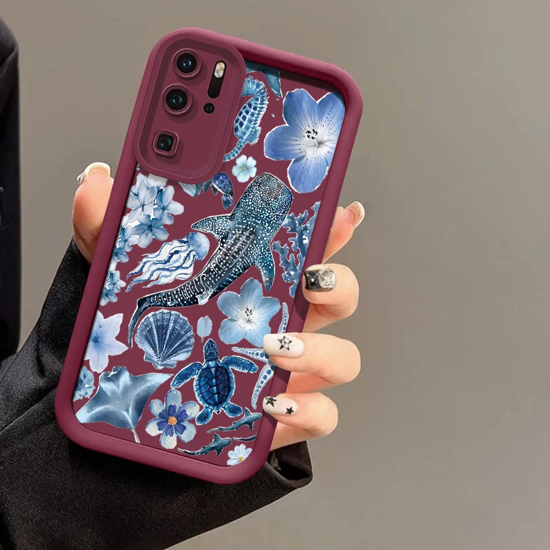 حافظة لهاتف هواوي P50 Pro P Smart Pro Y9 Prime 2019 Y7A Y9S P40 Lite 5G P30 P20 غطاء حوت السلحفاة البحرية