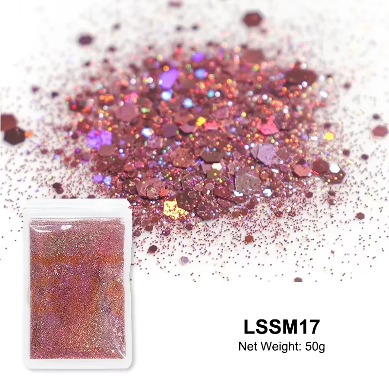 Ausverkauf! MagiBling 50 g holografischer grober Glitzer, gemischte Größen, Pailletten, Laserflocken, Staubpulver, Nagelkunst-Dekorationen, DIY-Kunsthandwerk – Detail 3