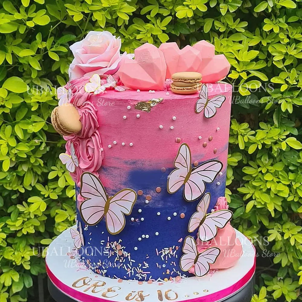 11 Stück rosa Schmetterlings-Kuchenaufsätze, 3D-Gold, rosa, lila Schmetterlings-Cupcake-Kuchendekorationen für alles Gute zum Geburtstag, Muttertagsdekoration – Detail 4