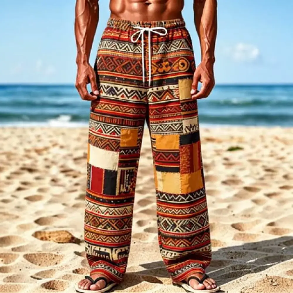 Summer Mens Jogger Pants African Ethnic Geometric Pattern Retro Tribal Casual Fashion Loose Fit Breathable Street Trousers