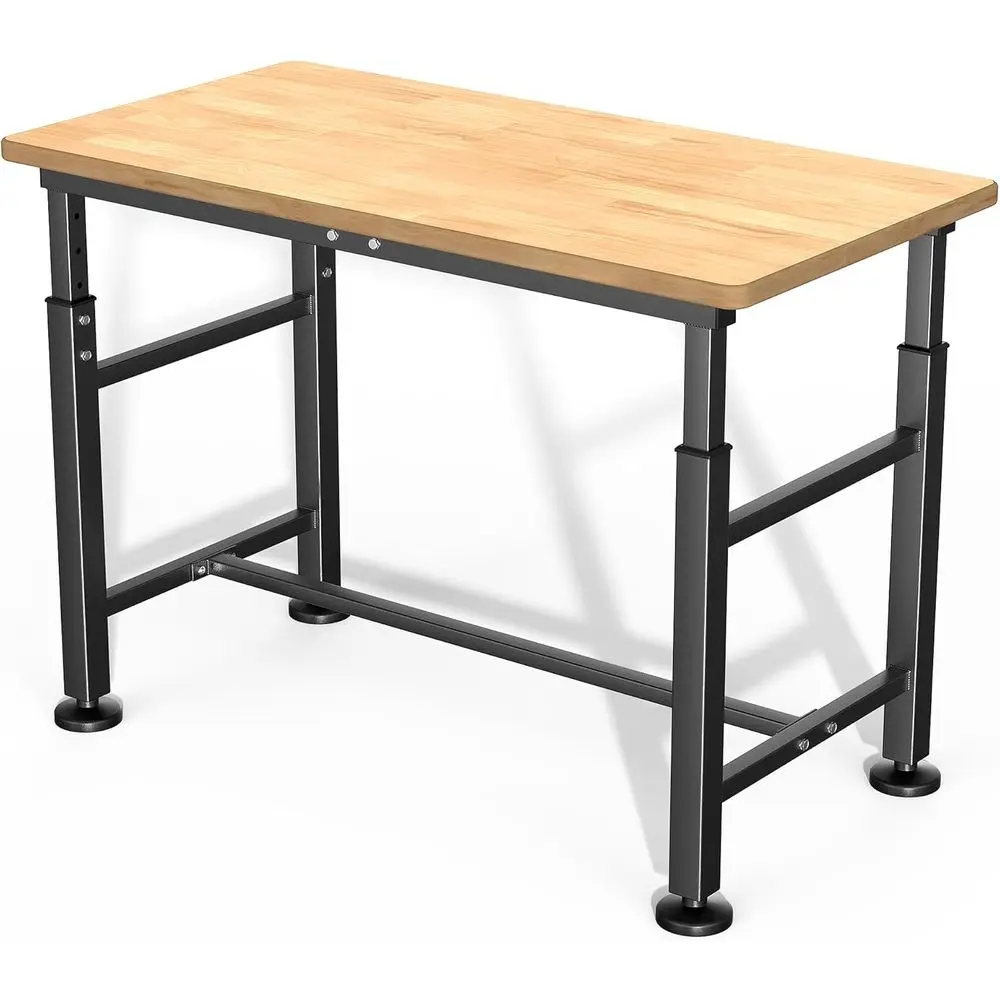 

Workbench or Garage, 47.5" Adjustable Height Work Table, Heavy Duty Rubber Wood Workstation or Workshop, Oice, Home, 2000 LBS Lo