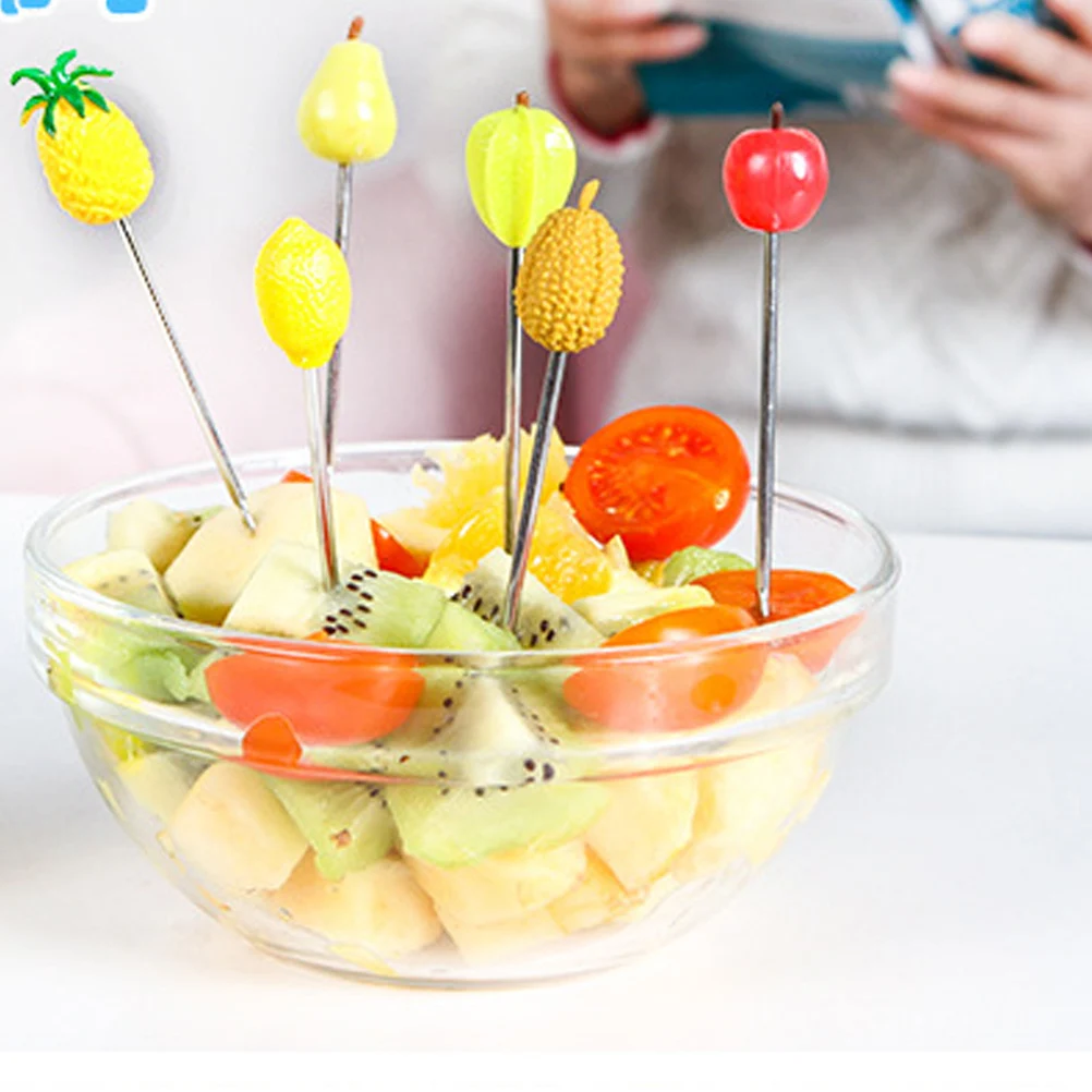 

6 pcs Stainless Steel Fruit Fork Set Creative Reusable Dessert Forks For Party Home Hotel Use Yellow Fork Canister Safe