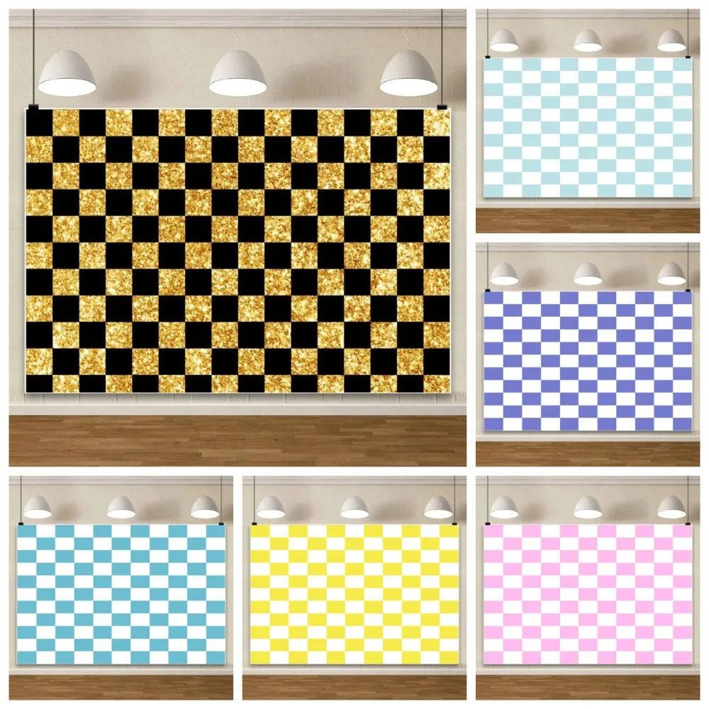 

Multi Color Chessboard Minimalist Pattern Theme Banner Background Cloth, Adult Birthday Party Decoration Photography Background
