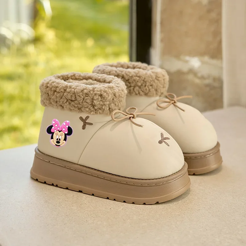 

Disney Mickey Mouse Fashion Cotton Boots Winter Non-slip Plus Fleece Cotton Slippers girl Wear Warm Plush Cotton Casual Shoes