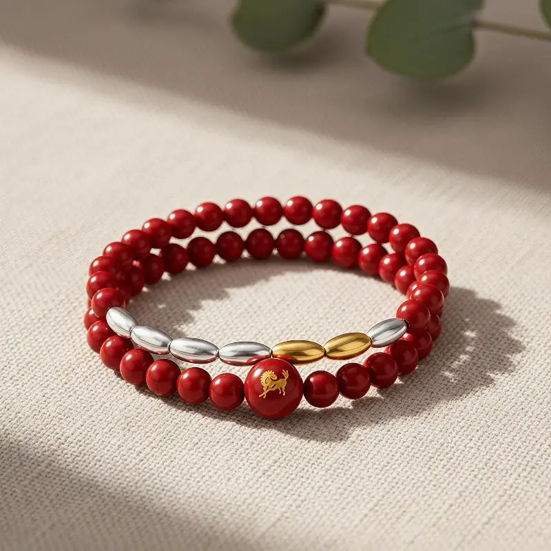 Imitation Cinnabar Double Layer Bracelet With Chinese Zodiac Charm Gold Silver Beads Lucky Gift For Women Men Daily Wear