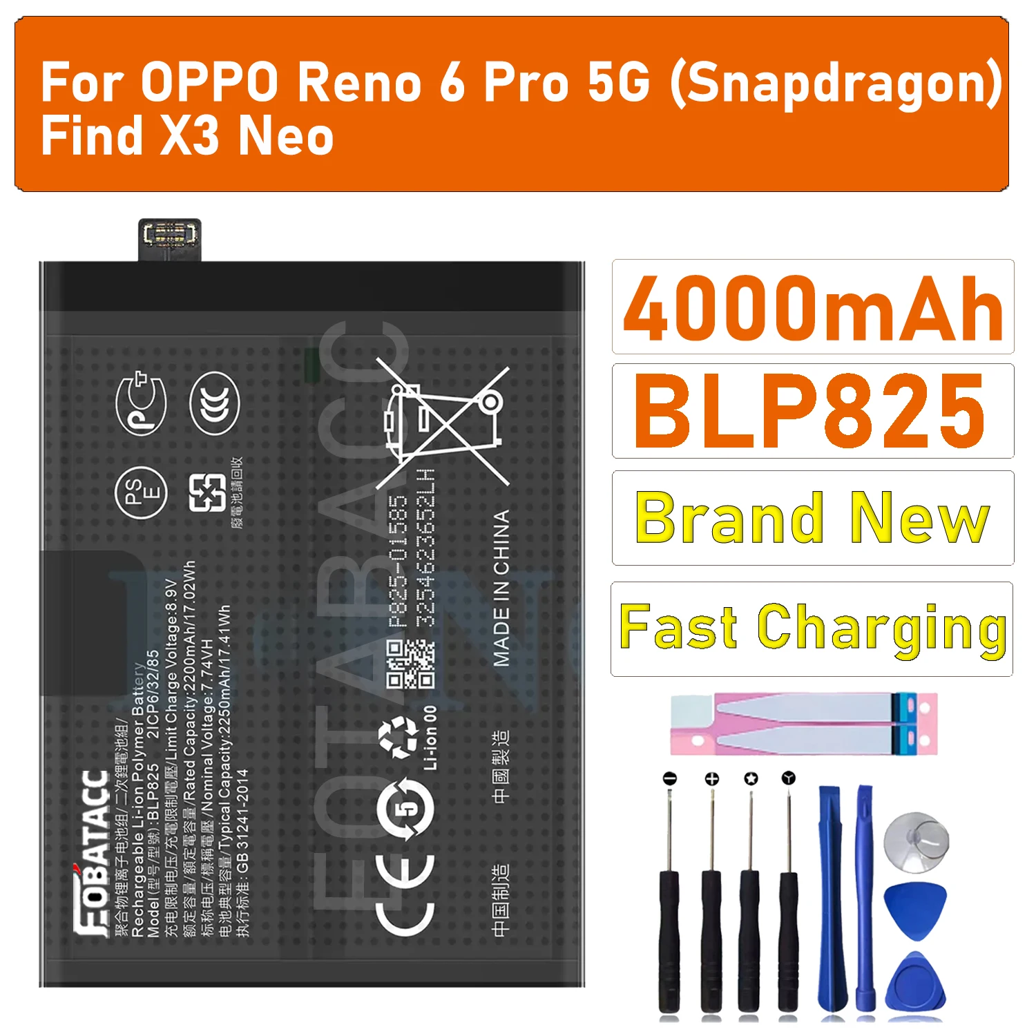 2025 Years EOBATACC 100% New 4500mAh BLP825 Battery For OPPO Find X3 Neo Reno 6 Pro +Free Tools
