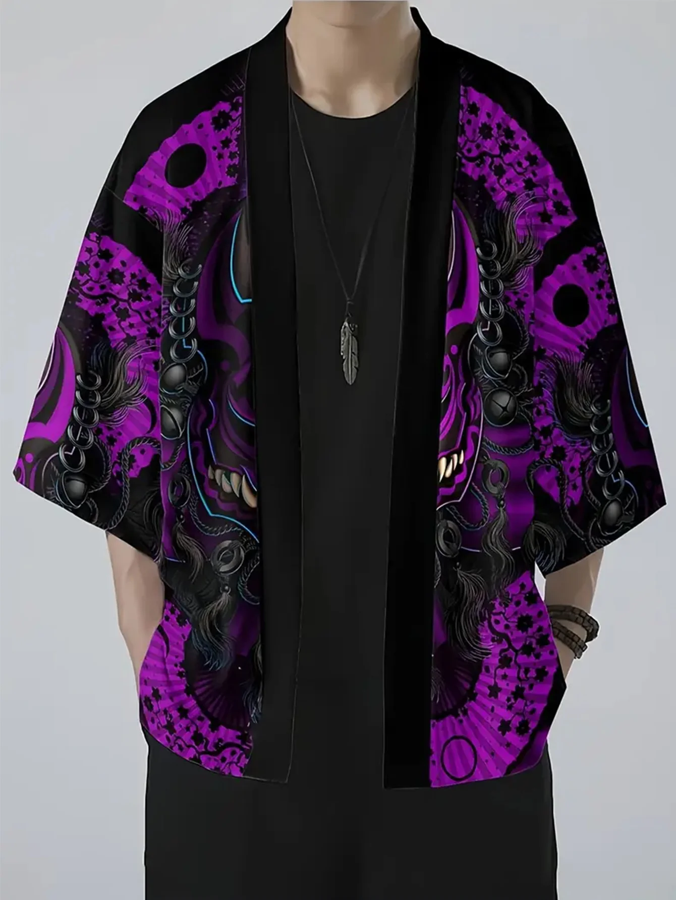 

2026 Summer New Men's Kimono 3D Trend Brand Wolf Head Print Casual Fashion Street Style Comfortable Lightweight Soft and Fluffy