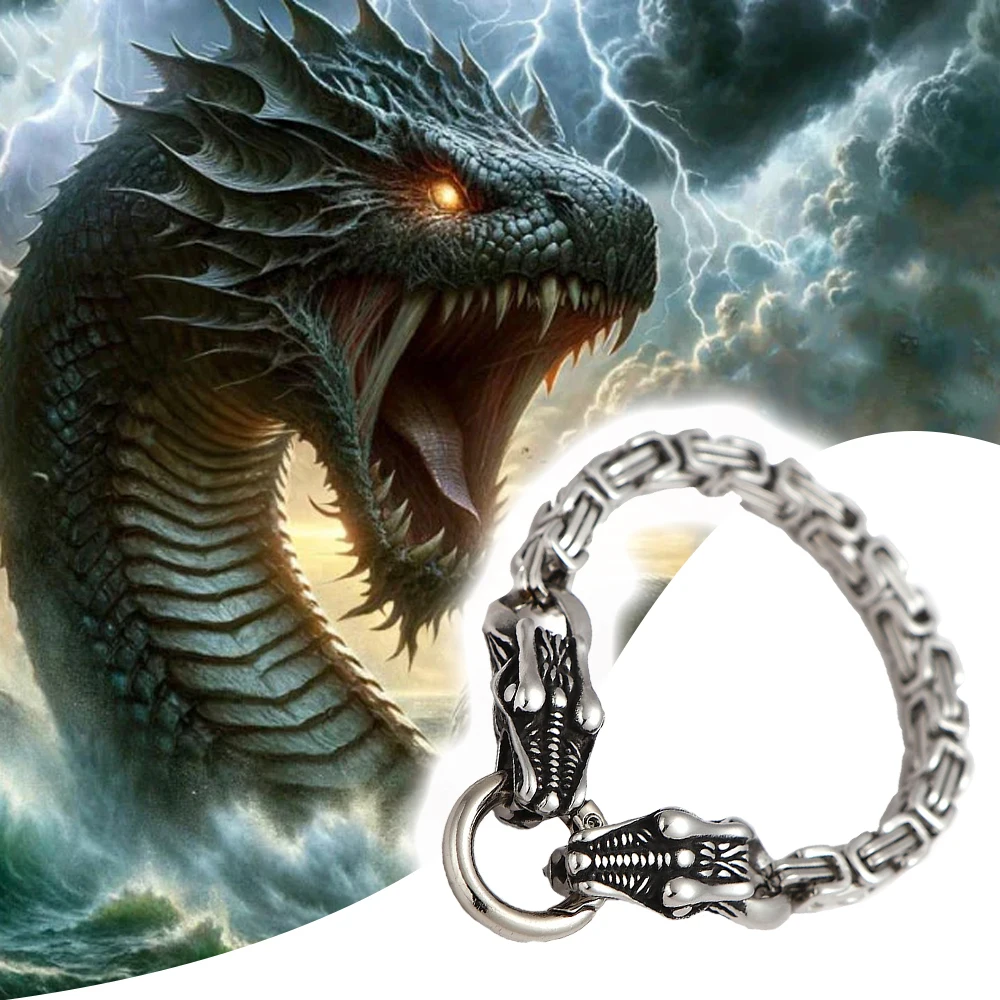 

Nordic Viking Mythology Stainless Steel Jörmungandr Emperor Chain Bracelet Men's Jewelry