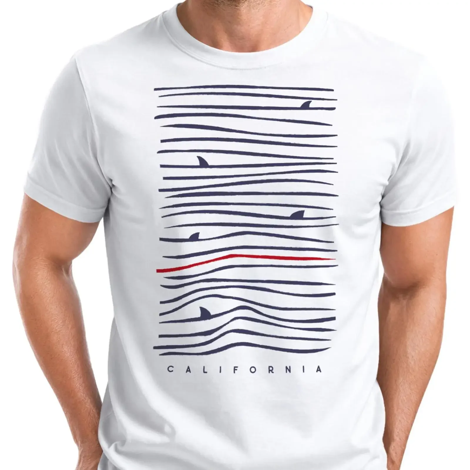 Neverless Men's T Shirt Front Print Minimalism Waves Sea Summer Fashion Street Style vintage Washed Stretched graphic Slightly