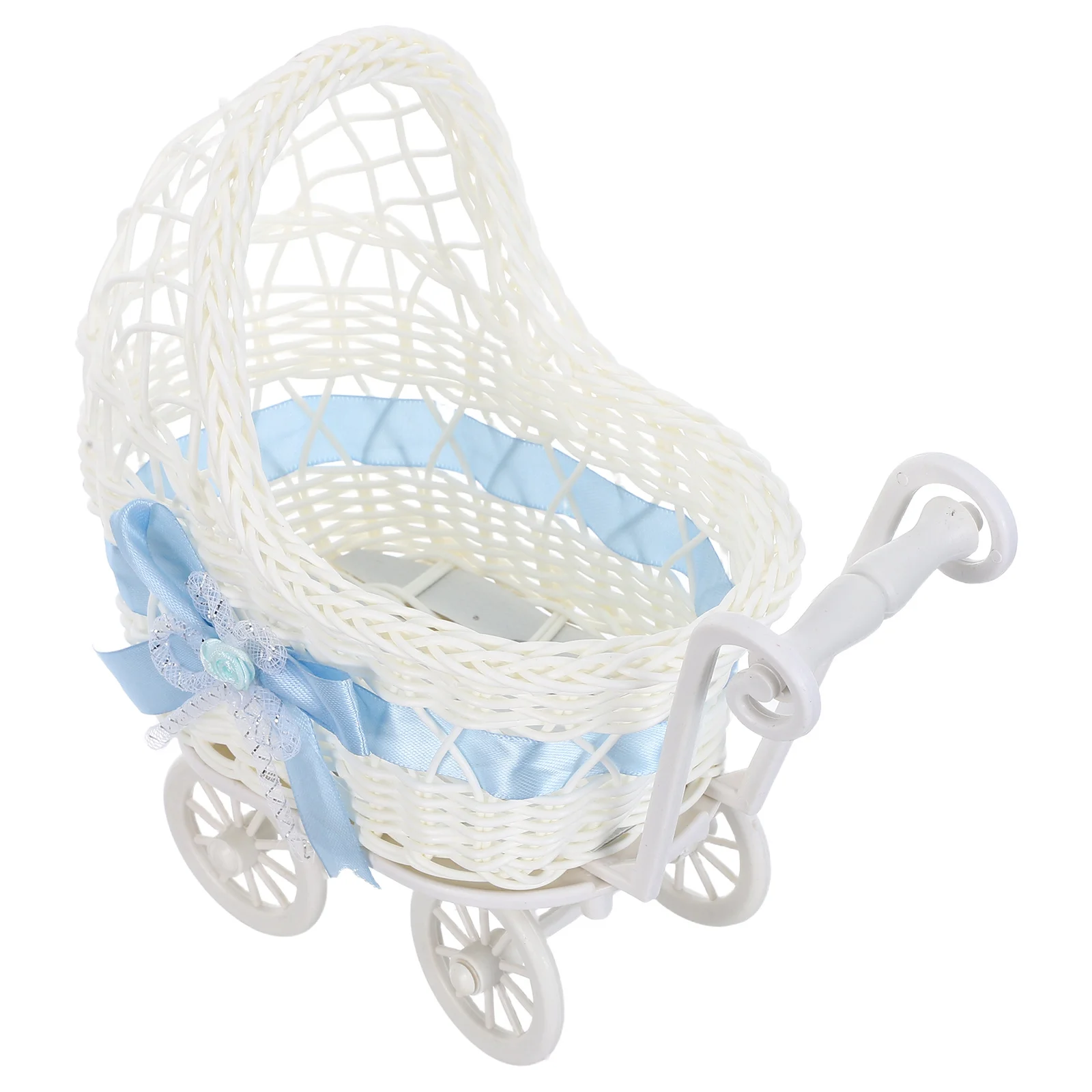 

Mini Rattan Trolley Basket Decor Charming Handwoven Candy Serving Basket Baby Shower Wedding Party Snack Storage Centerpiece