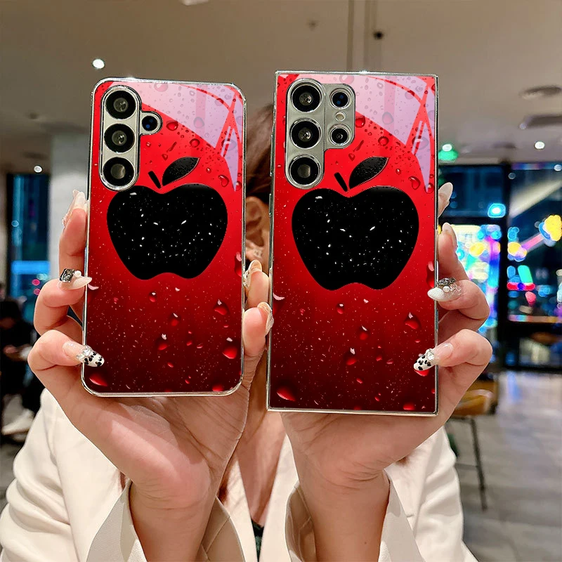 Red Dew Graphic Electroplated Silver Phone Case For Samsung Galaxy S26 S25 S24 S23 S22 S21 S20 Ultra Plus FE S26+ Glass Cover