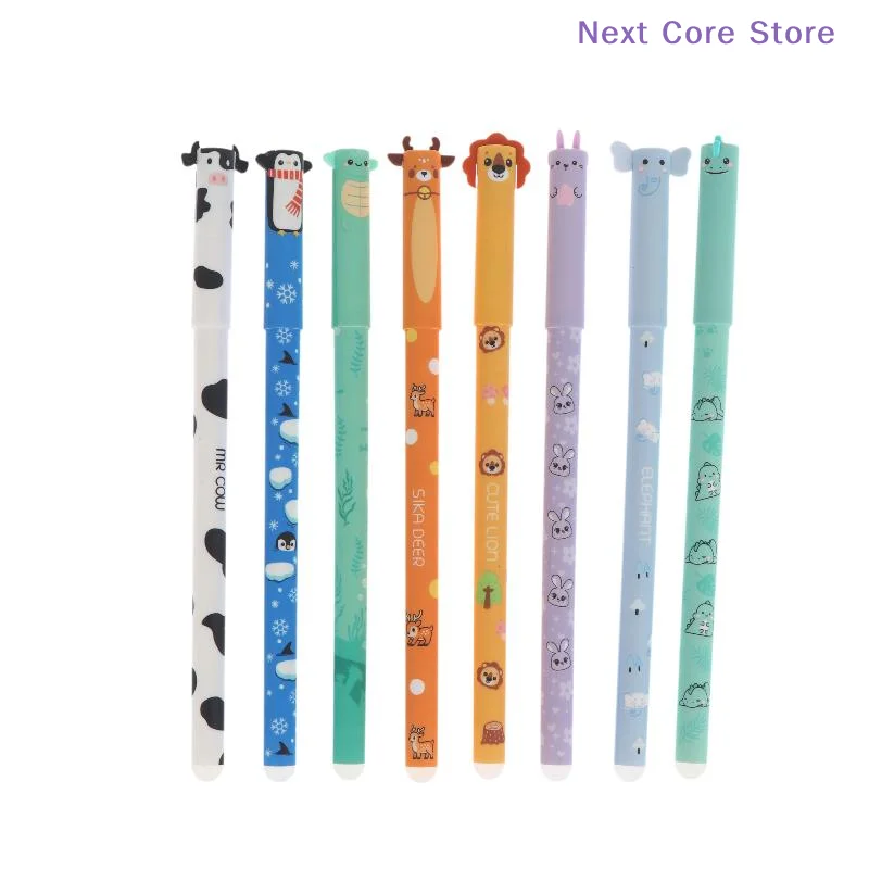

8 шт., 0,5 мм, цветные шариковые ручки с цветными чернилами, стираемые гелевые ручки с животными мотивами, гладкое письмо, для офиса, школы, канцелярские принадлежности