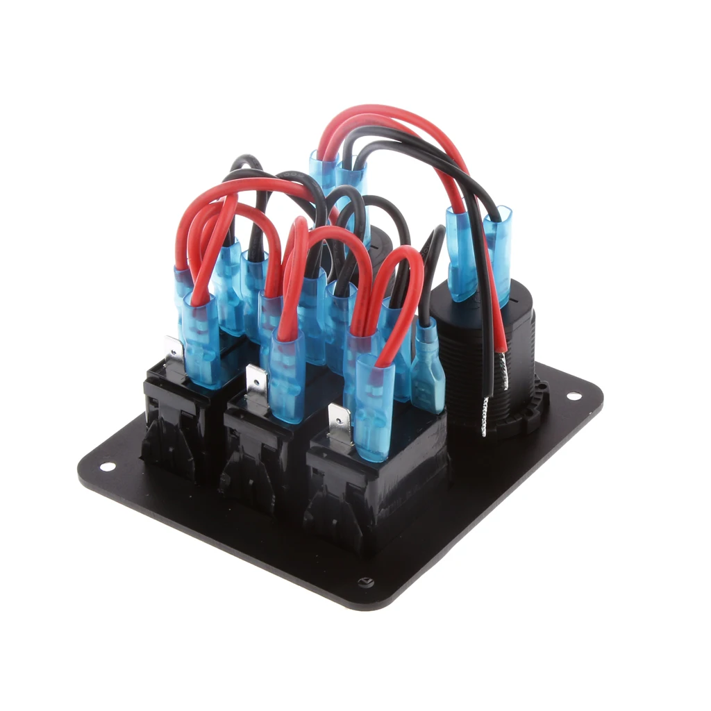 3 Gang Blue LED Light Car Boat Marine 4-USB Socket Plug Charger on-off Rocker Switch Panel